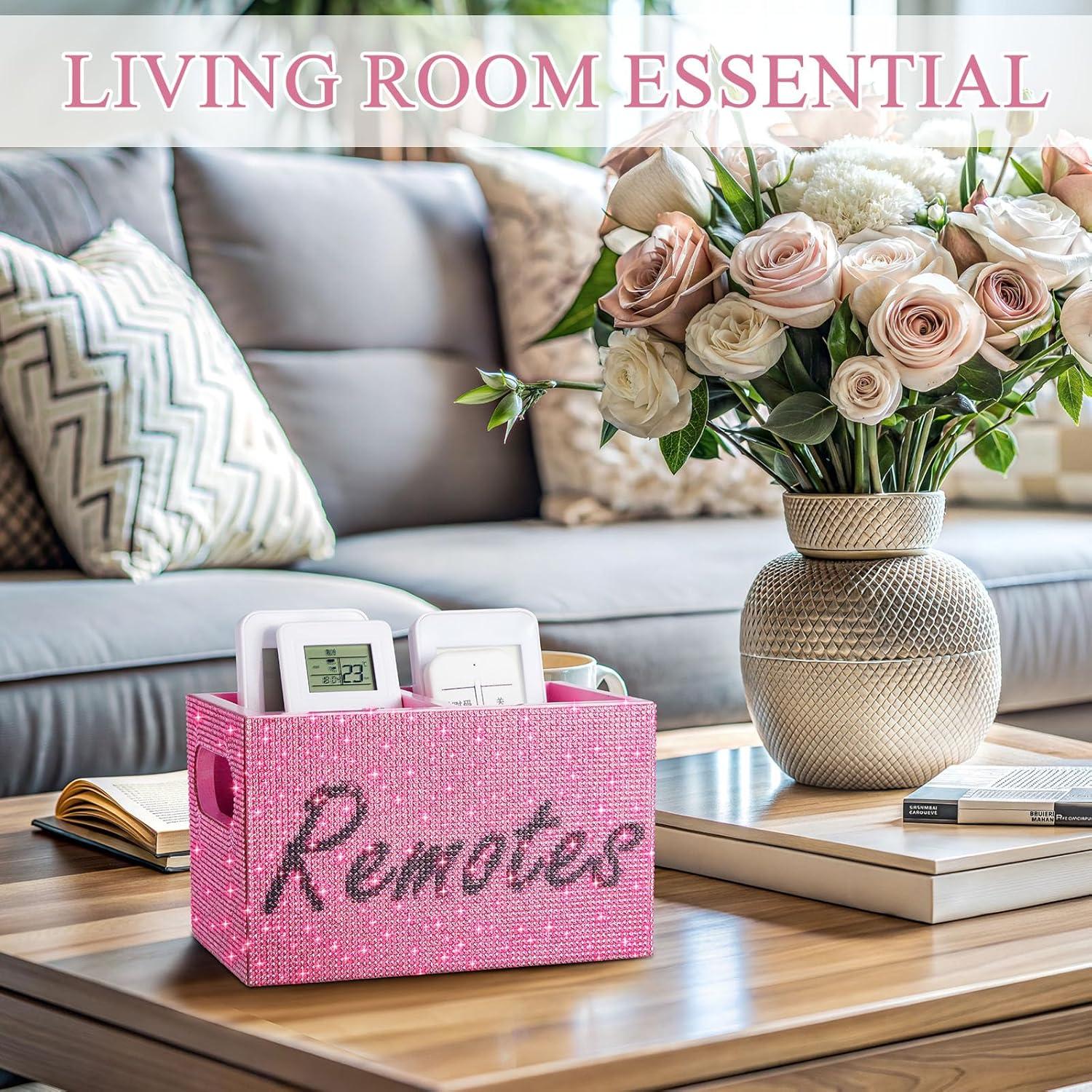 Soporte Organizador de Control Remoto MotiMind Rosa con Rhinestones