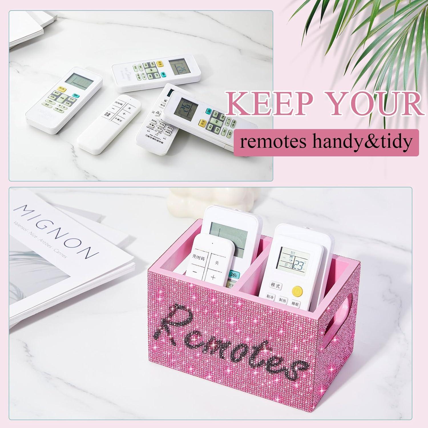 Soporte Organizador de Control Remoto MotiMind Rosa con Rhinestones