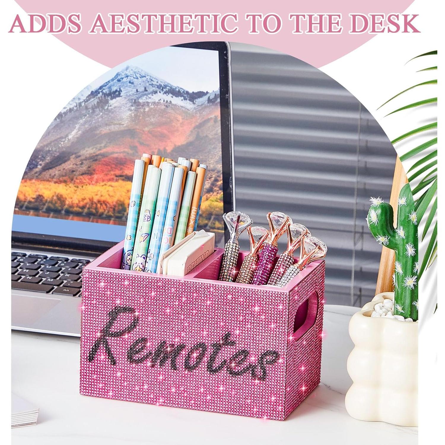 Soporte Organizador de Control Remoto MotiMind Rosa con Rhinestones