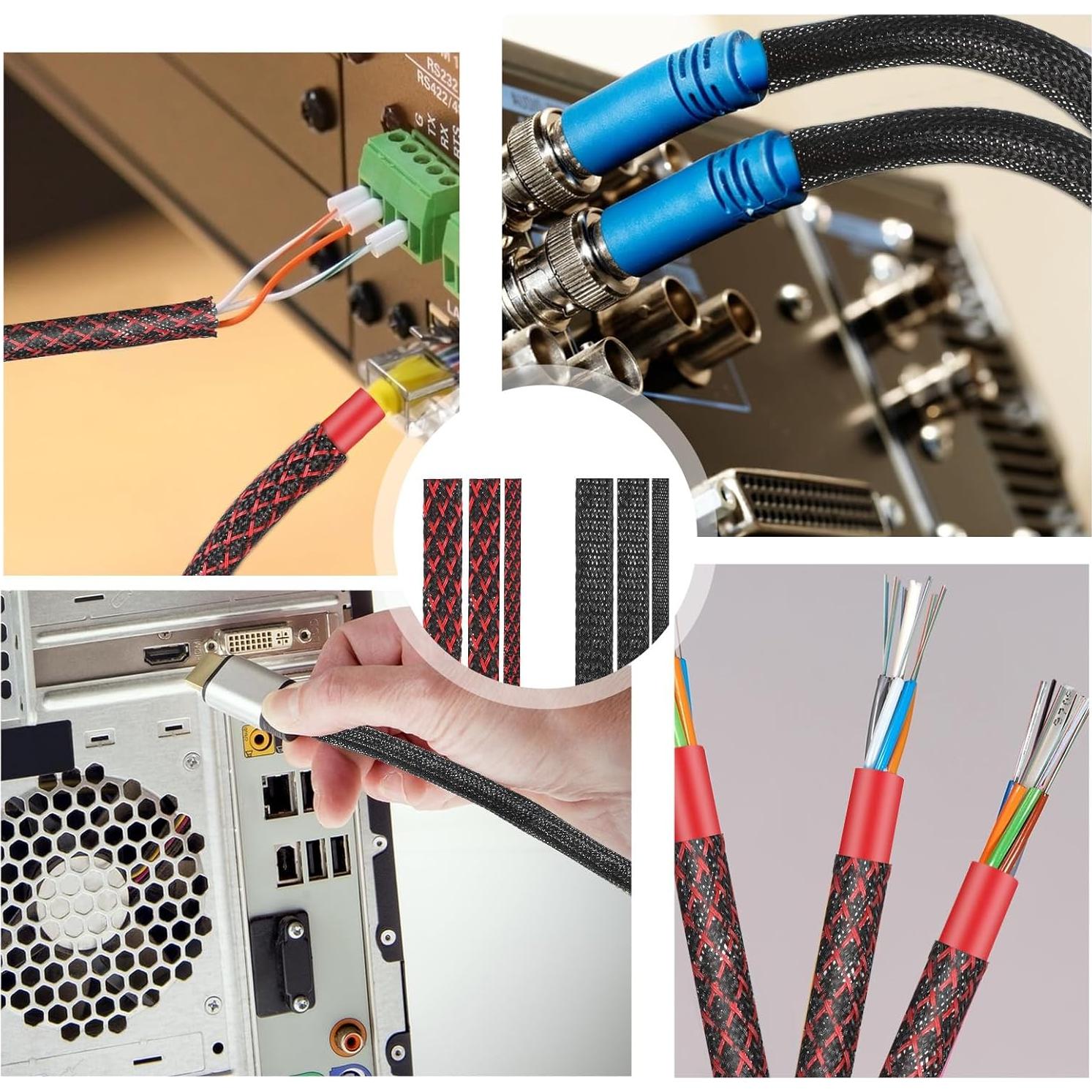 6 Rollos Manga de Cable Trenzada PET 5m con 127 Tubos Termocontraíbles