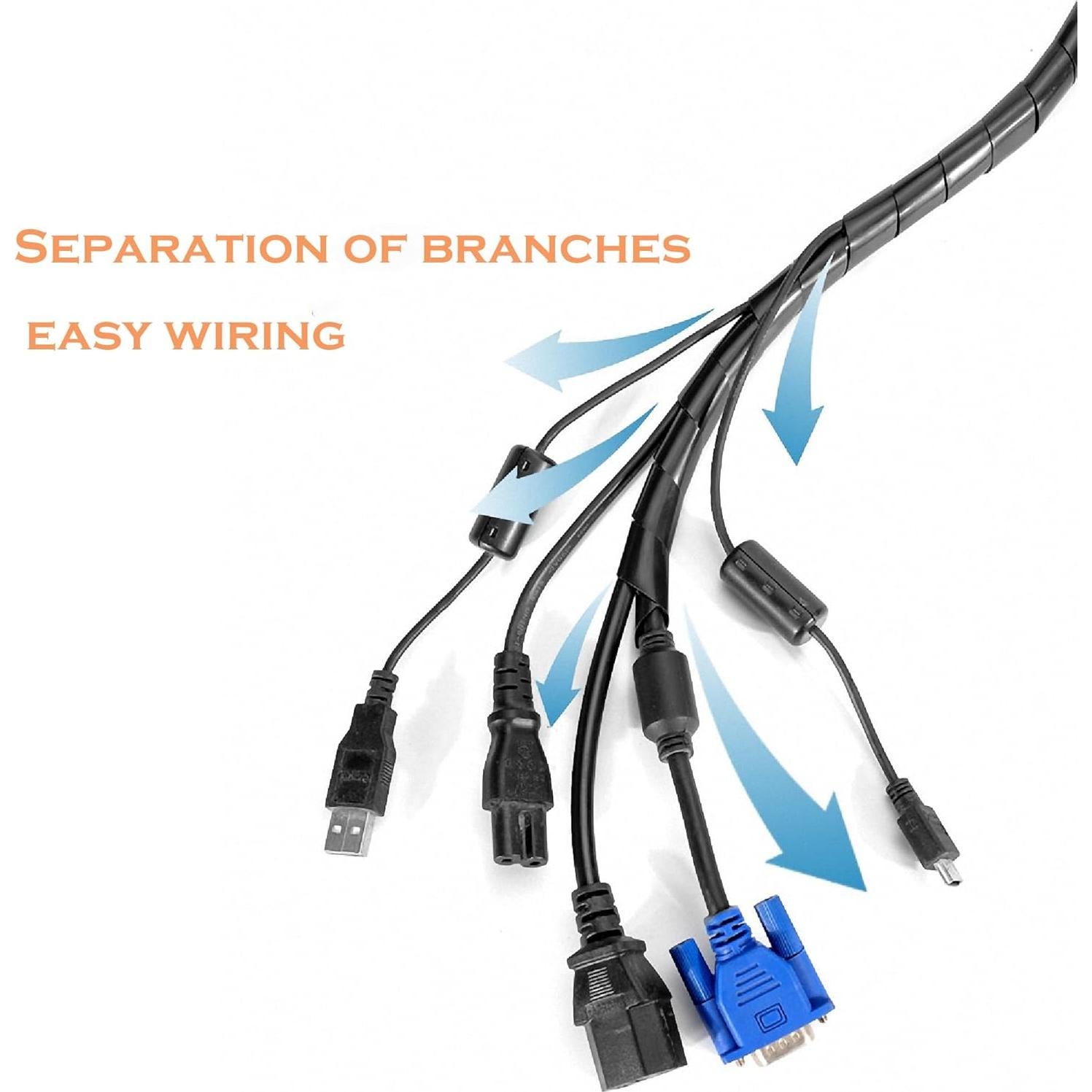 Manga Enrollada Espiral MyyYiTar 1" x 1.68m para Cables - Negro