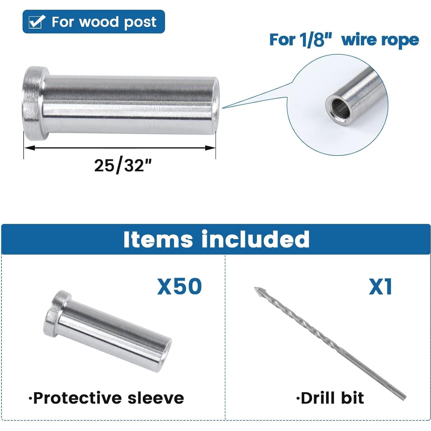 Muzata 50PCS Manguitos Protectores Acero Inoxidable T316 1/8"