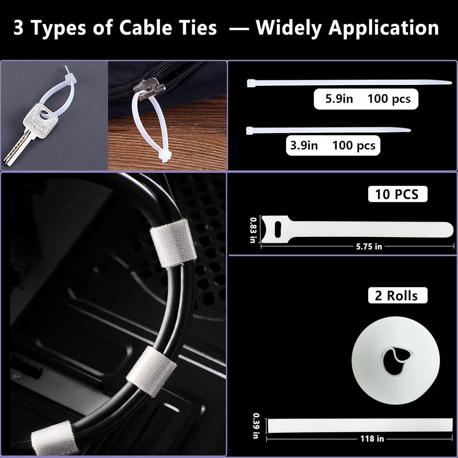 Kit de Gestión de Cables ELII 328 Piezas - Clips, Bridas y Mangas