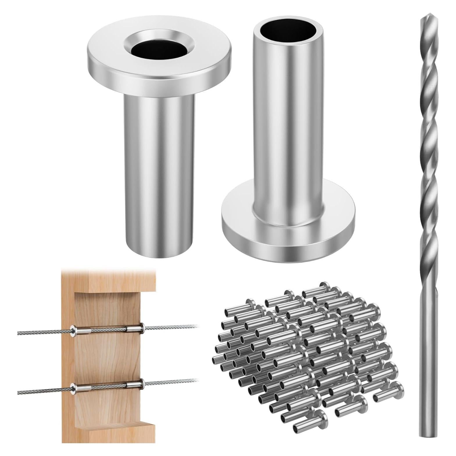 Mangas Protectores de Acero Inoxidable CELYND - 50 Unidades para Barandillas de Cable 1/8" (3.2 mm) y 3/16" (4.8 mm)