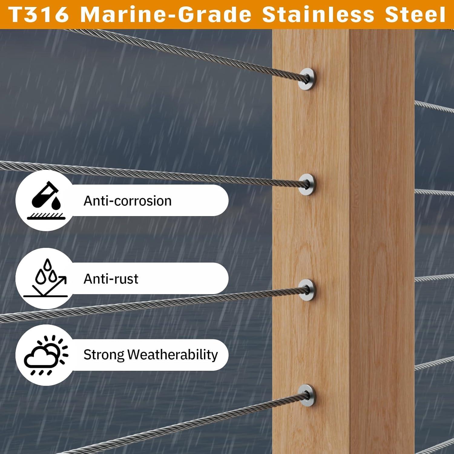 Mangas Protectores de Acero Inoxidable CELYND - 50 Unidades para Barandillas de Cable 1/8" (3.2 mm) y 3/16" (4.8 mm)