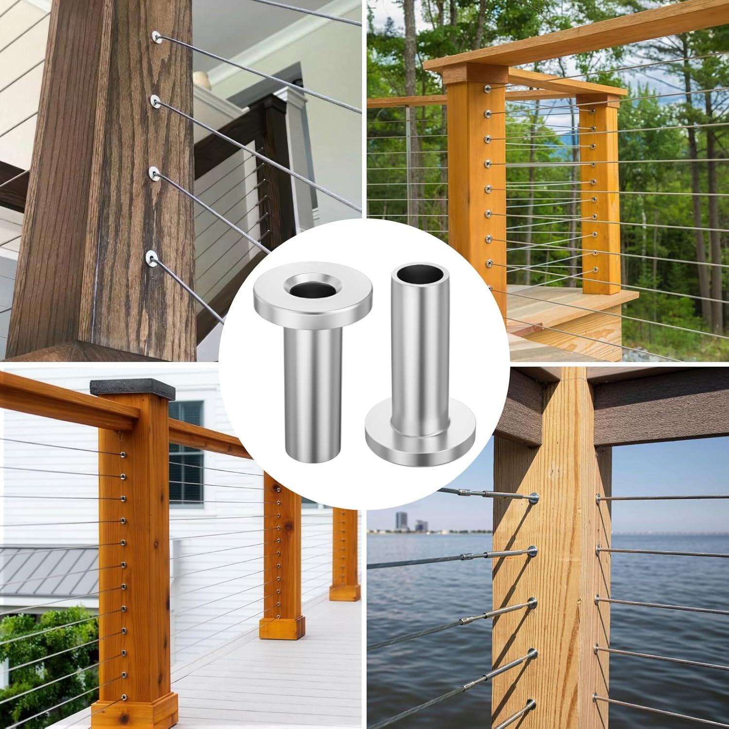 Mangas Protectores de Acero Inoxidable CELYND - 50 Unidades para Barandillas de Cable 1/8" (3.2 mm) y 3/16" (4.8 mm)