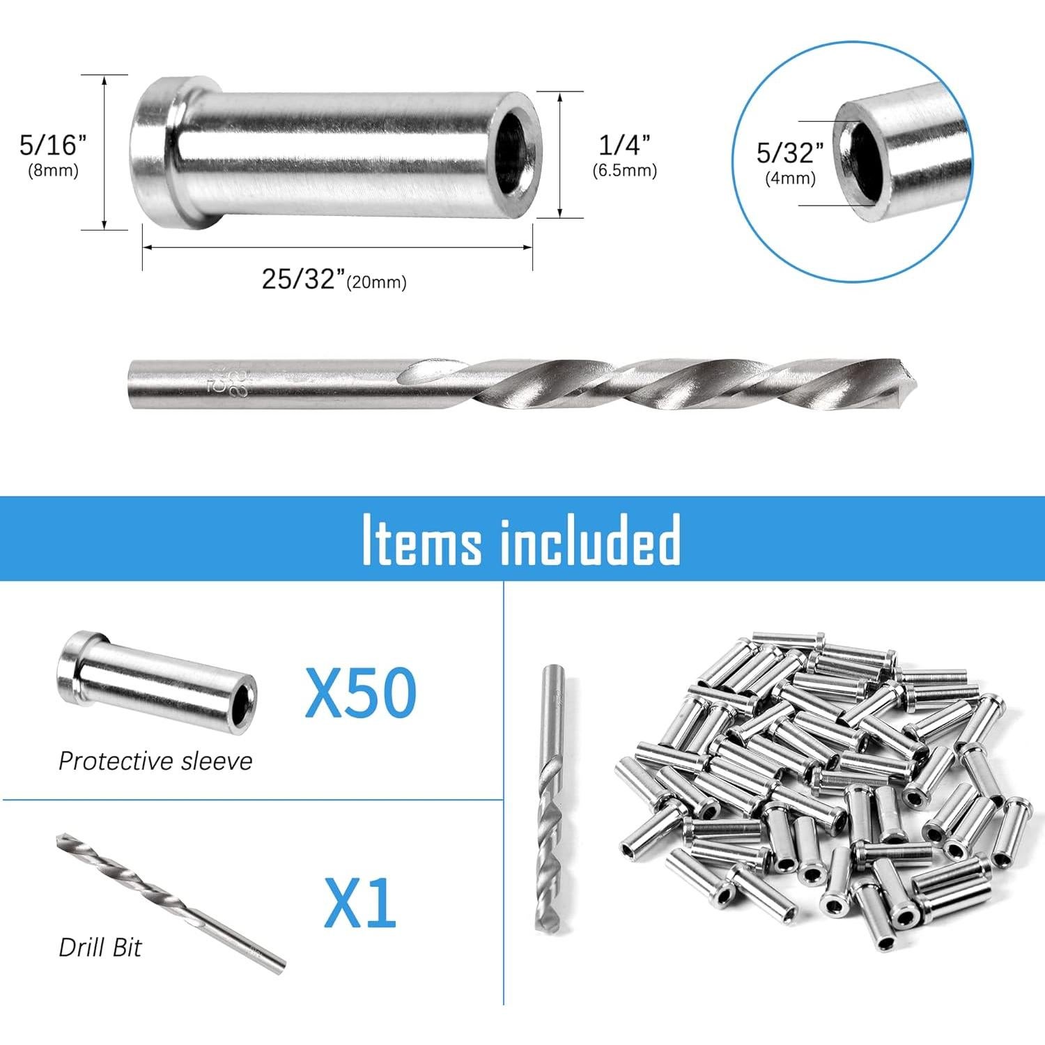 Helffer 50 Mangas Protectores Acero Inoxidable T316 3.2mm