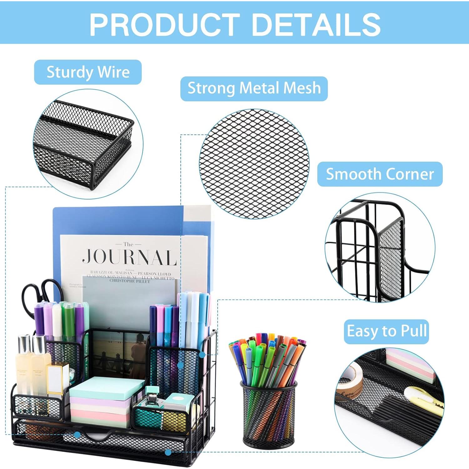 Organizador de Escritorio BCCICE Negro con 7 Compartimentos y 72 Accesorios