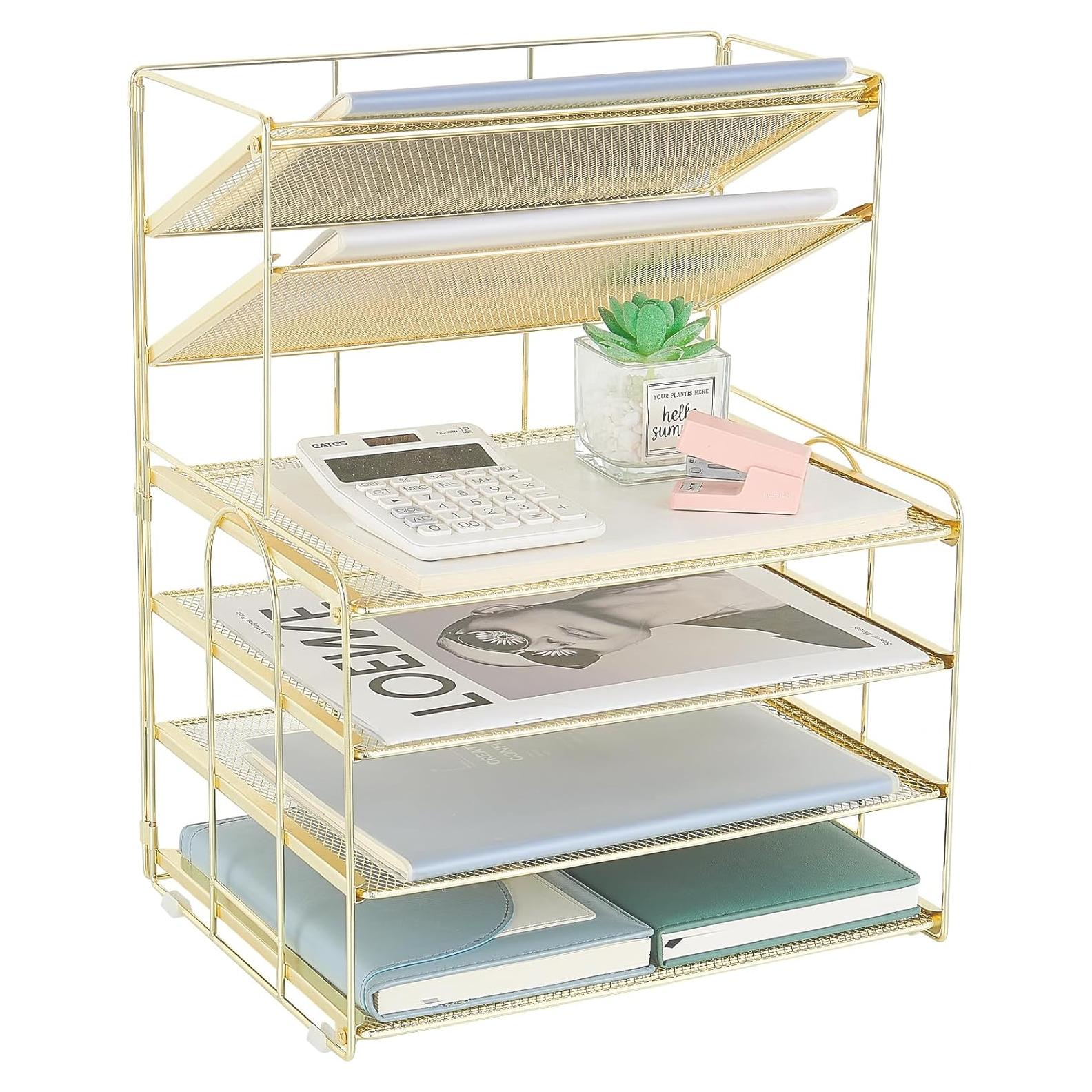 Organizador de Escritorio OPNICE 6 Niveles Dorado Metal