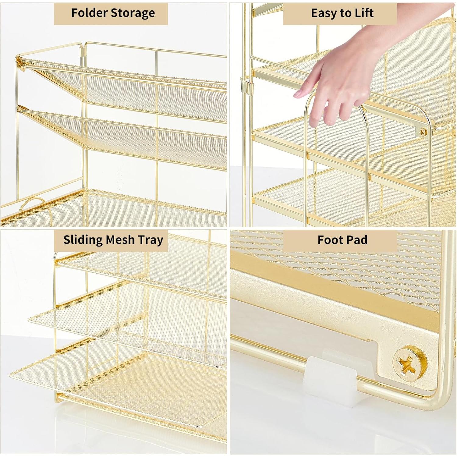 Organizador de Escritorio OPNICE 6 Niveles Dorado Metal