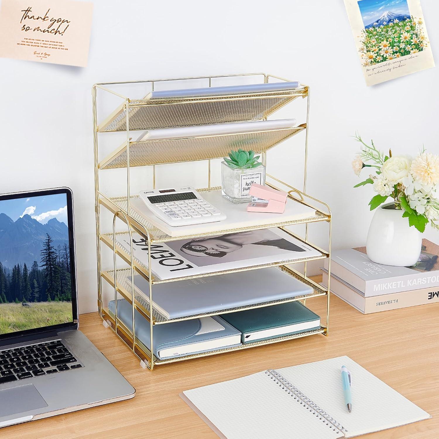 Organizador de Escritorio OPNICE 6 Niveles Dorado Metal