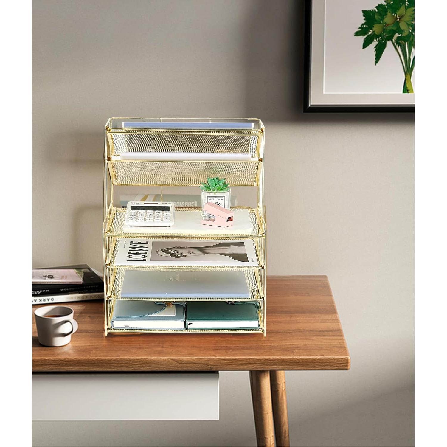 Organizador de Escritorio OPNICE 6 Niveles Dorado Metal