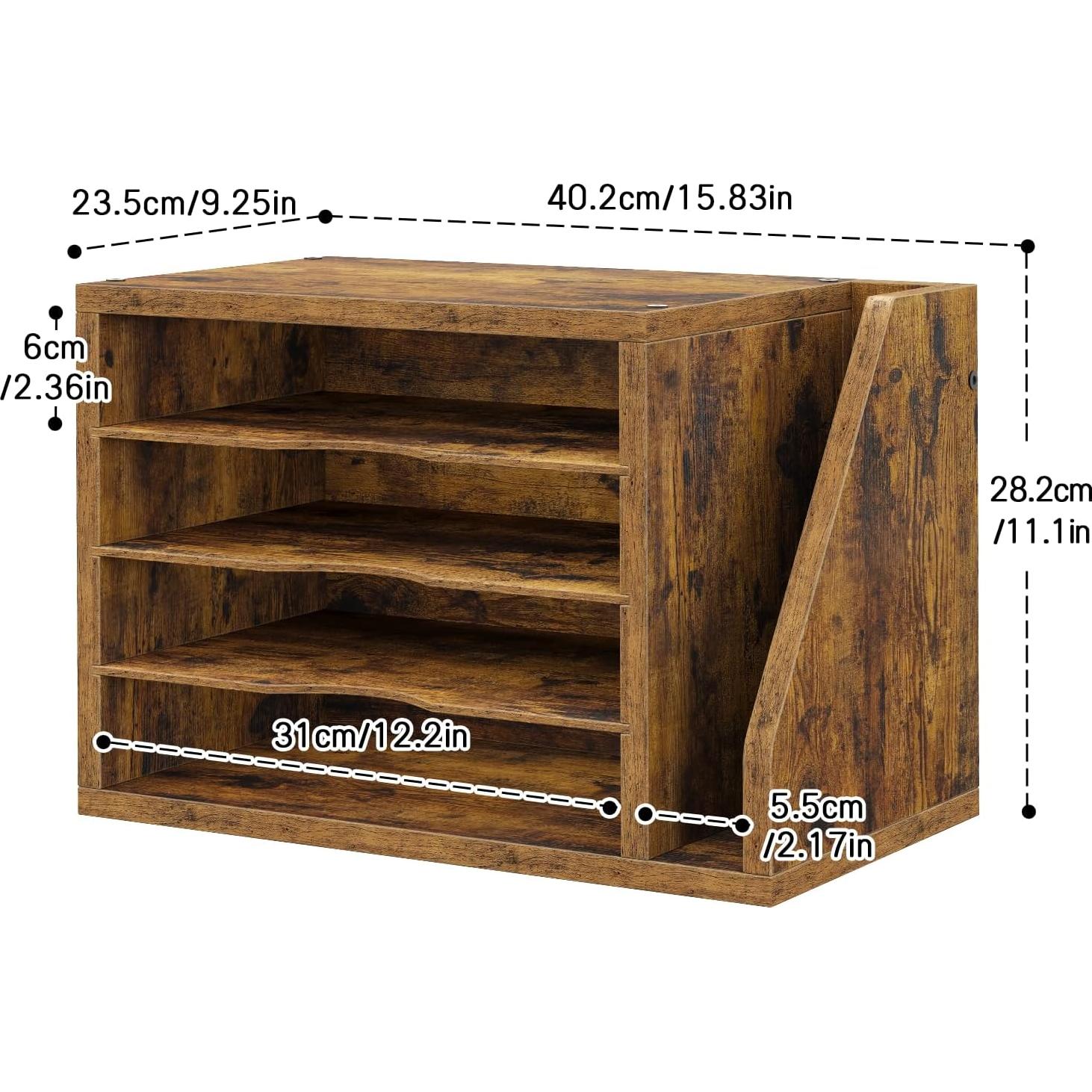 Organizador de Archivos de Madera Creso, 3 Estantes Ajustables, Marrón