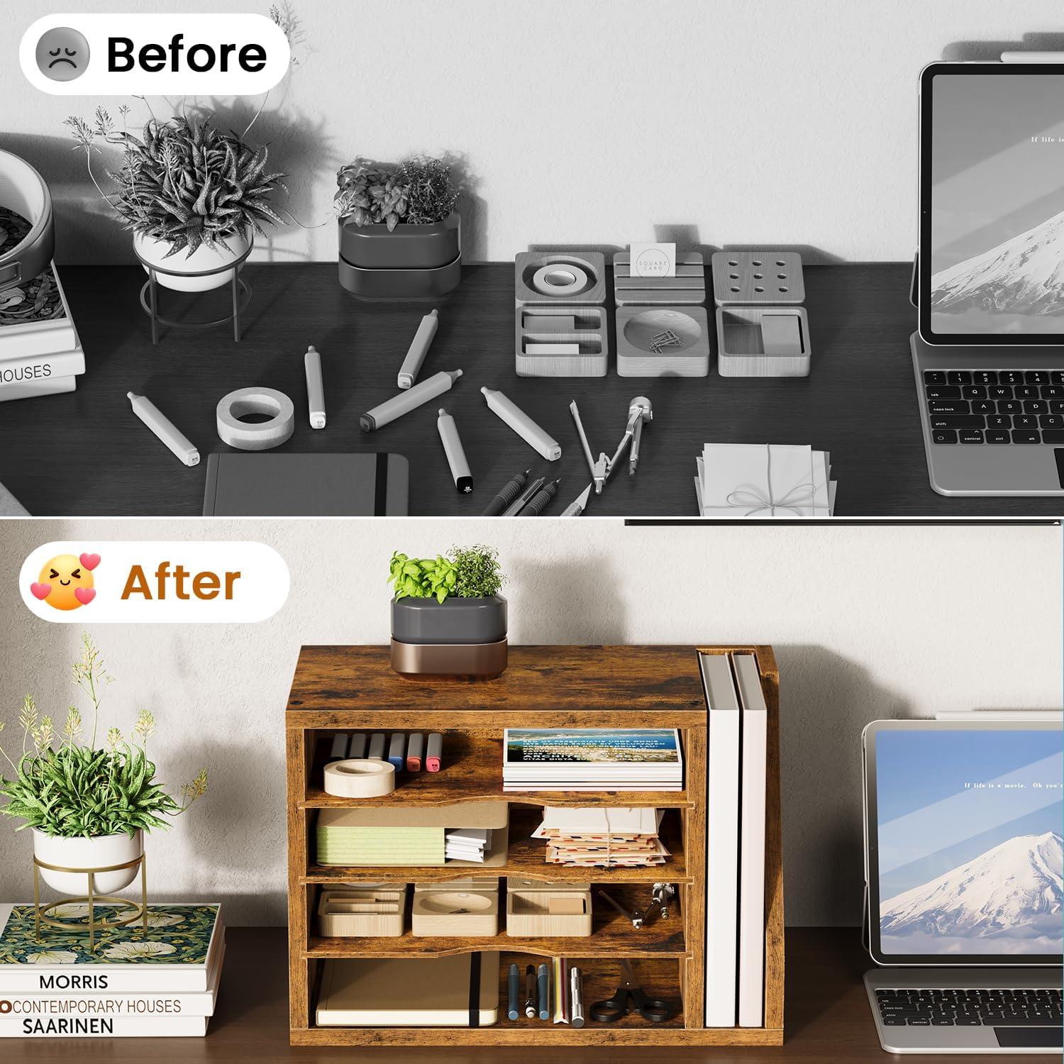 Organizador de Archivos de Madera Creso, 3 Estantes Ajustables, Marrón