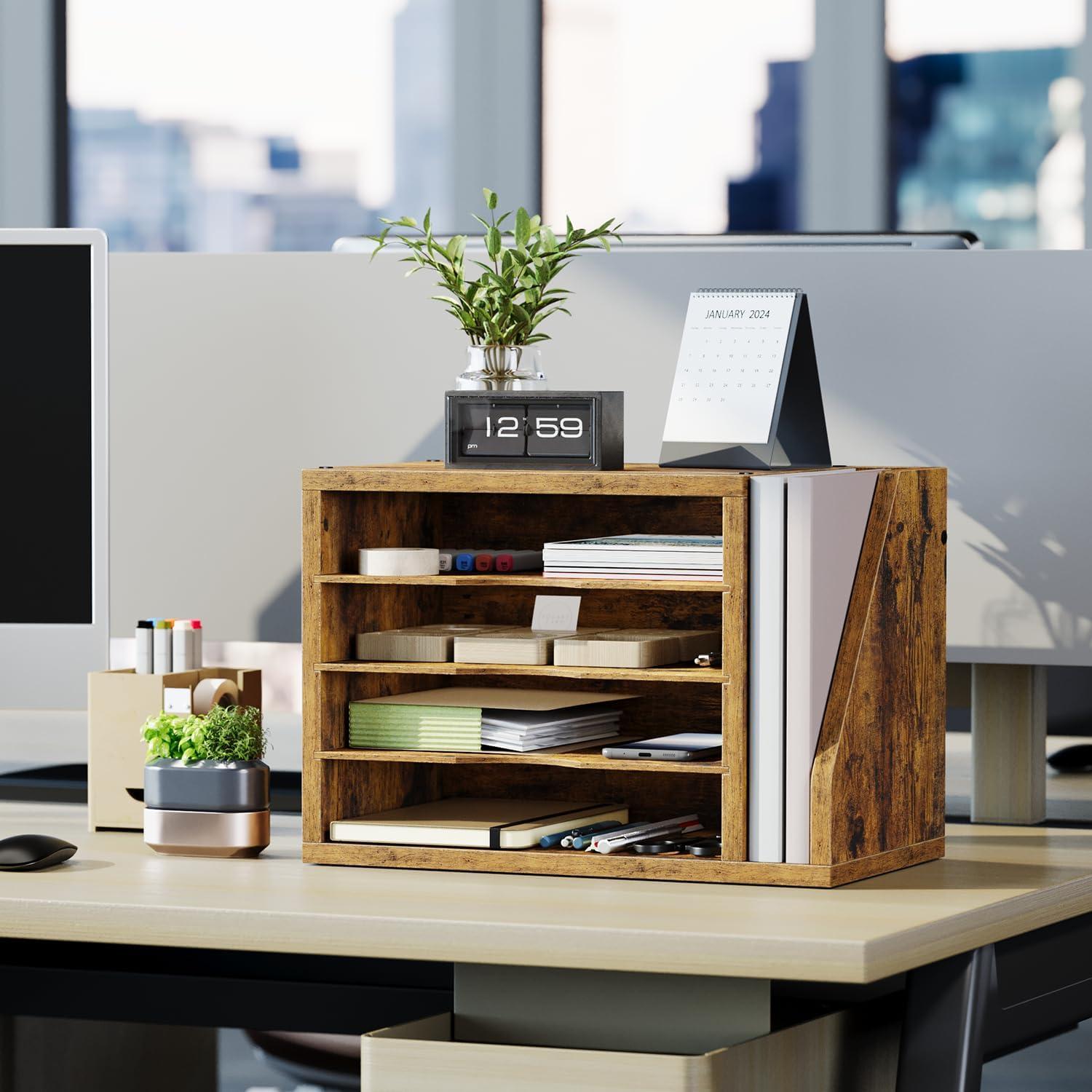 Organizador de Archivos de Madera Creso, 3 Estantes Ajustables, Marrón
