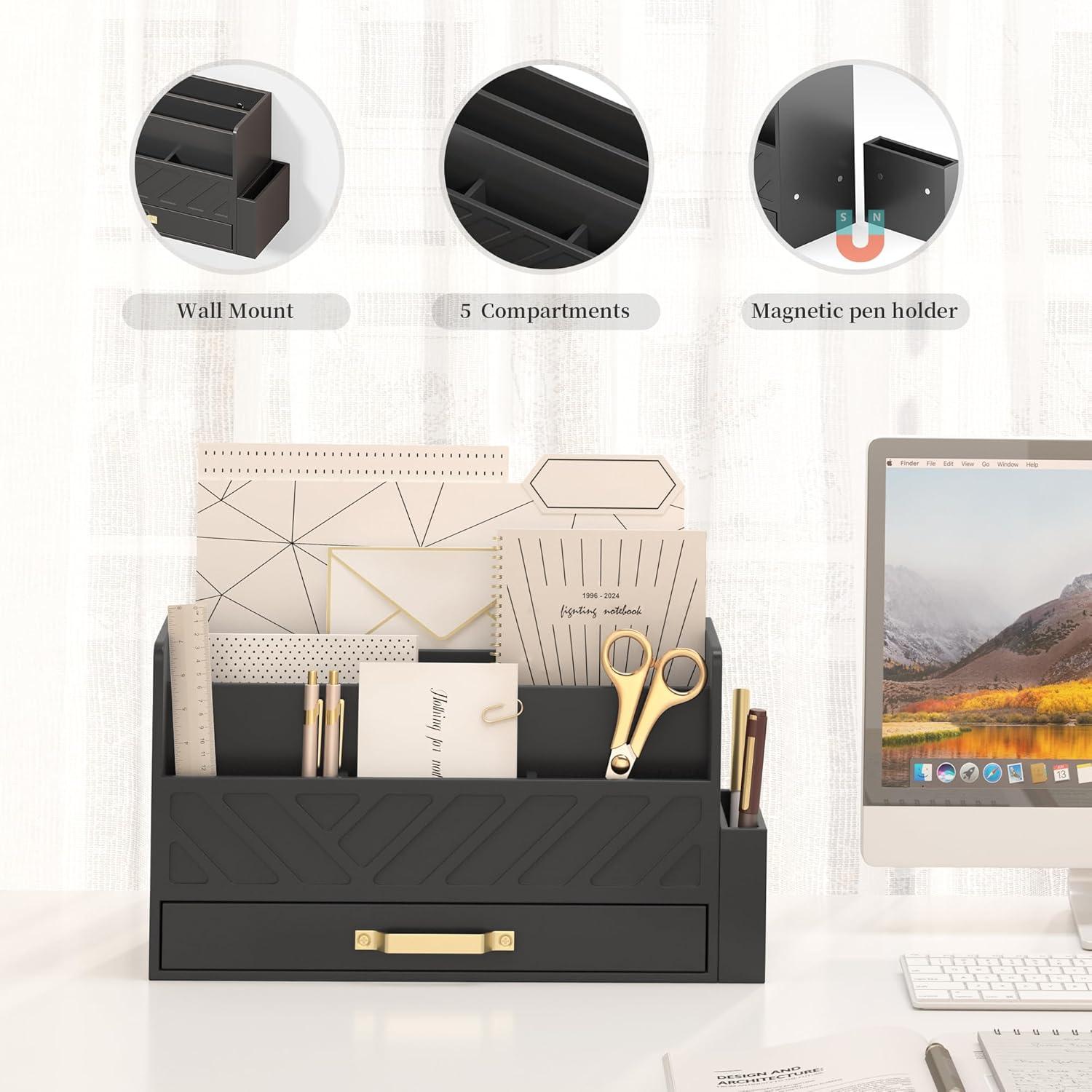 Organizador de Escritorio WISUCART de Madera Negro 30.48 cm