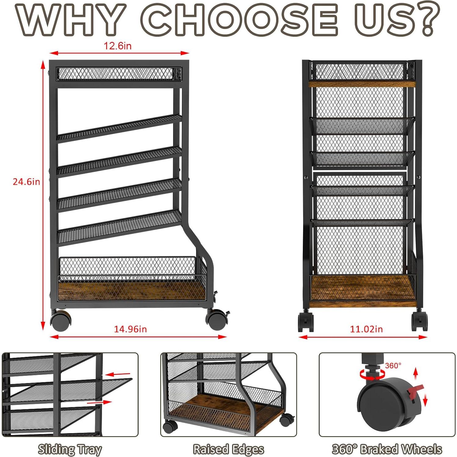 Carrito Organizador de Archivos keomaisyto 6 Niveles Malla Gris