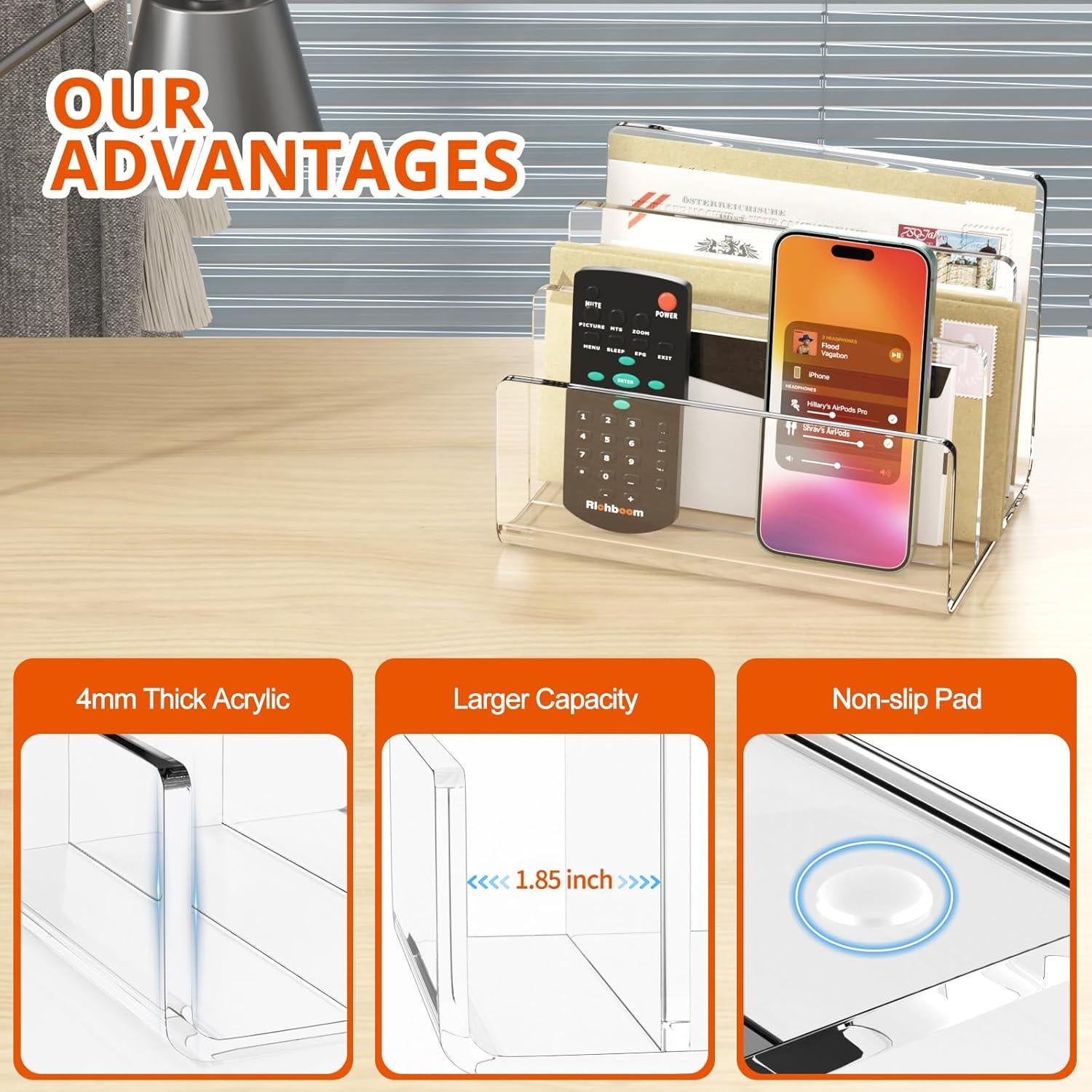 Organizador de Archivos Acrílico Richboom, 3 Secciones, Transparente