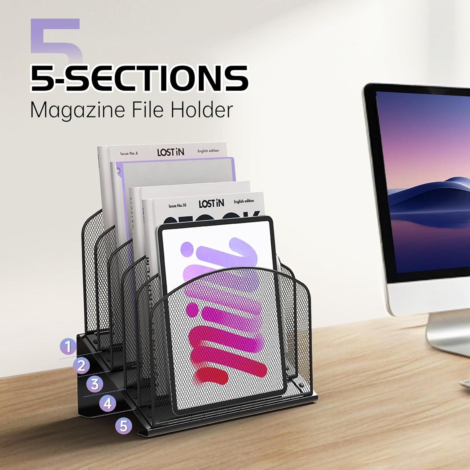 Organizador de Archivos Vertical Sinboun 5 Secciones Metal Negro