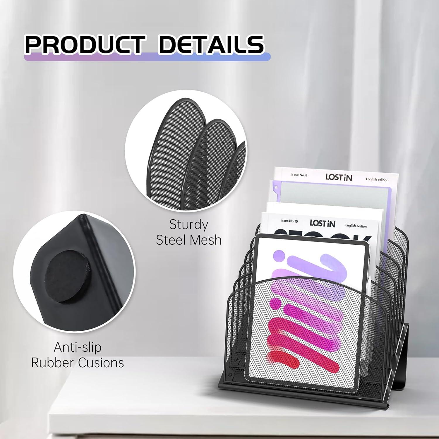 Organizador de Archivos Vertical Sinboun 5 Secciones Metal Negro