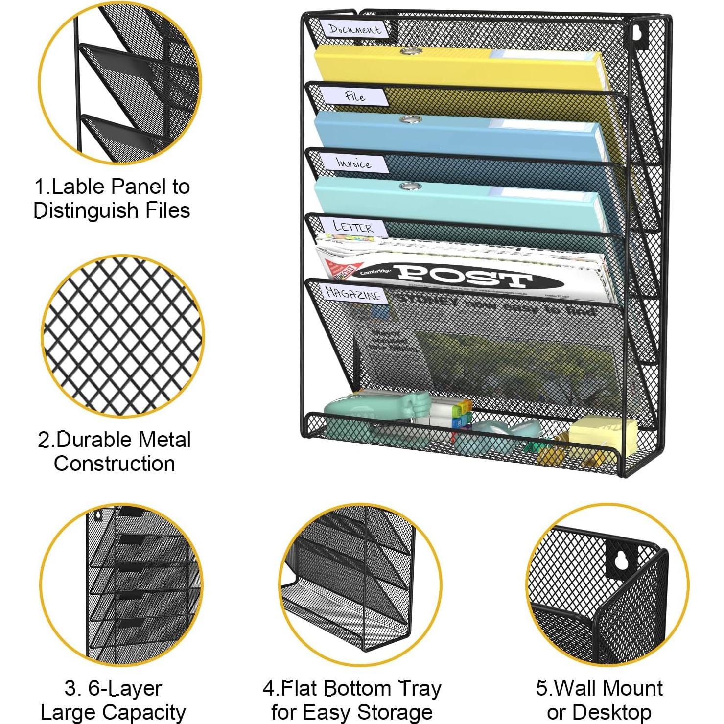 Organizador de Archivos Colgante BOHDK 6 Niveles Pared Negro