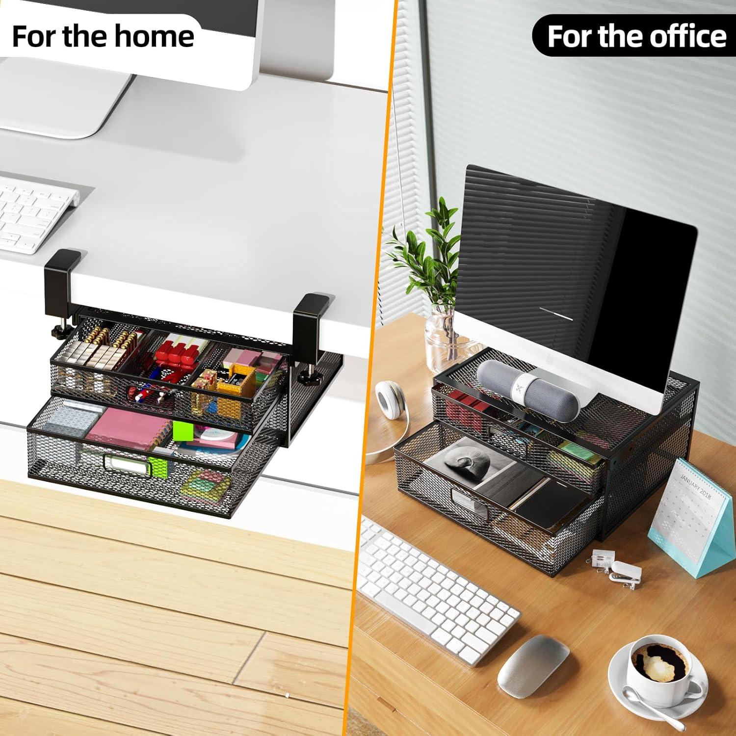 Organizador de Cajones Bajo Escritorio Cankm 2 Cajones Metal Negro