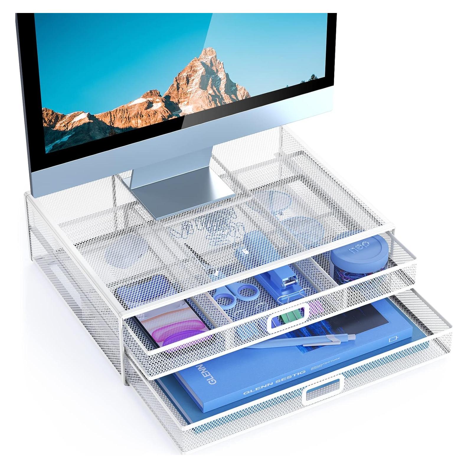 Soporte para Monitor Ergonómico HUANUO con Cajón Blanco