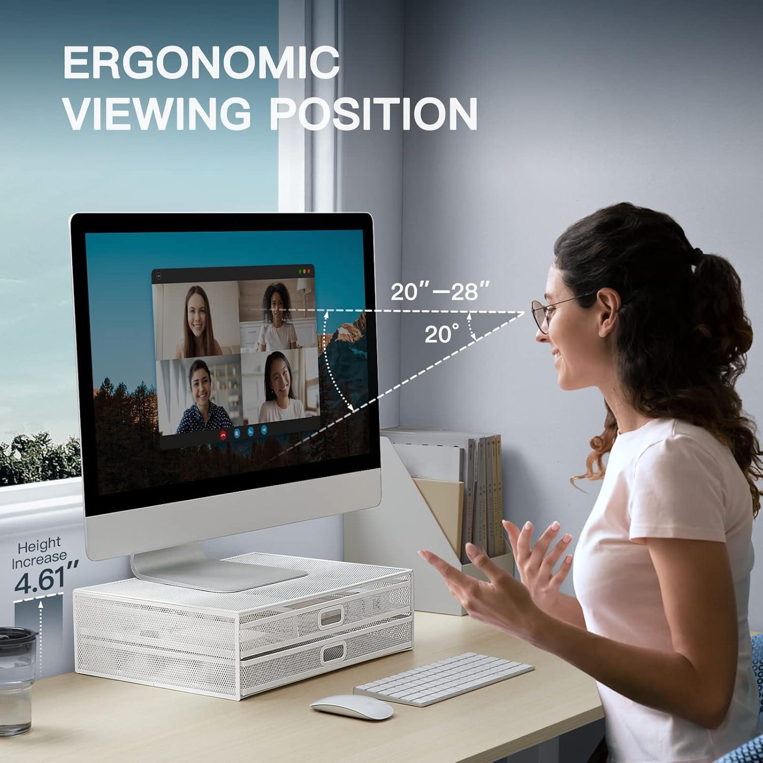 Soporte para Monitor Ergonómico HUANUO con Cajón Blanco