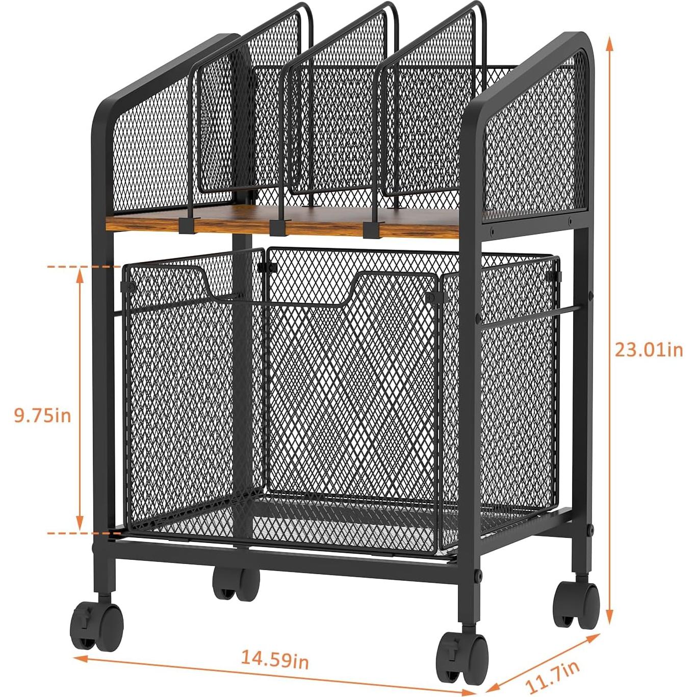 Gabinete de Archivos Rodante Tiaoheka Negro con 2 Cajones y Divisores