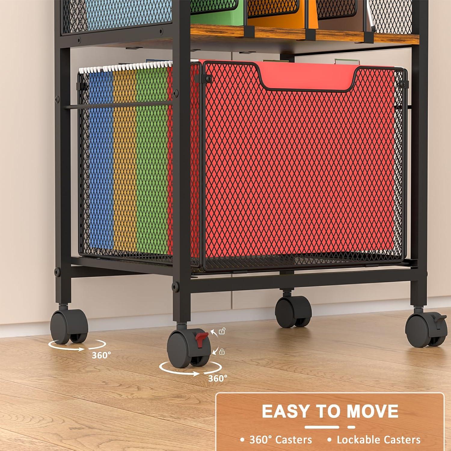 Gabinete de Archivos Rodante Tiaoheka Negro con 2 Cajones y Divisores