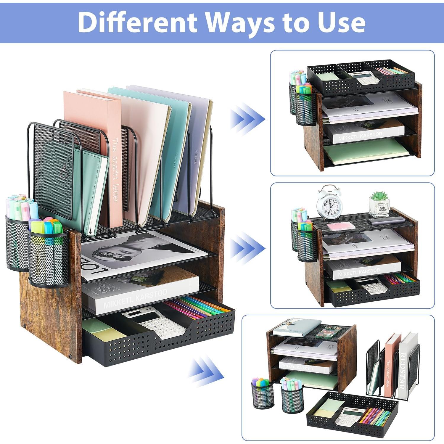 Estante Organizador de Escritorio AUPSEN 4 Niveles Madera Vintage