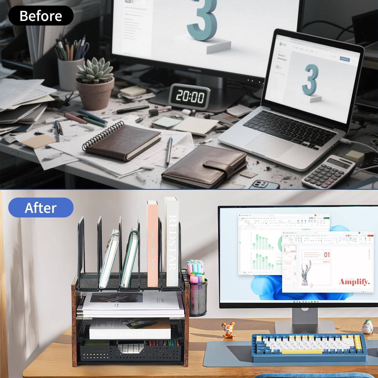 Estante Organizador de Escritorio AUPSEN 4 Niveles Madera Vintage