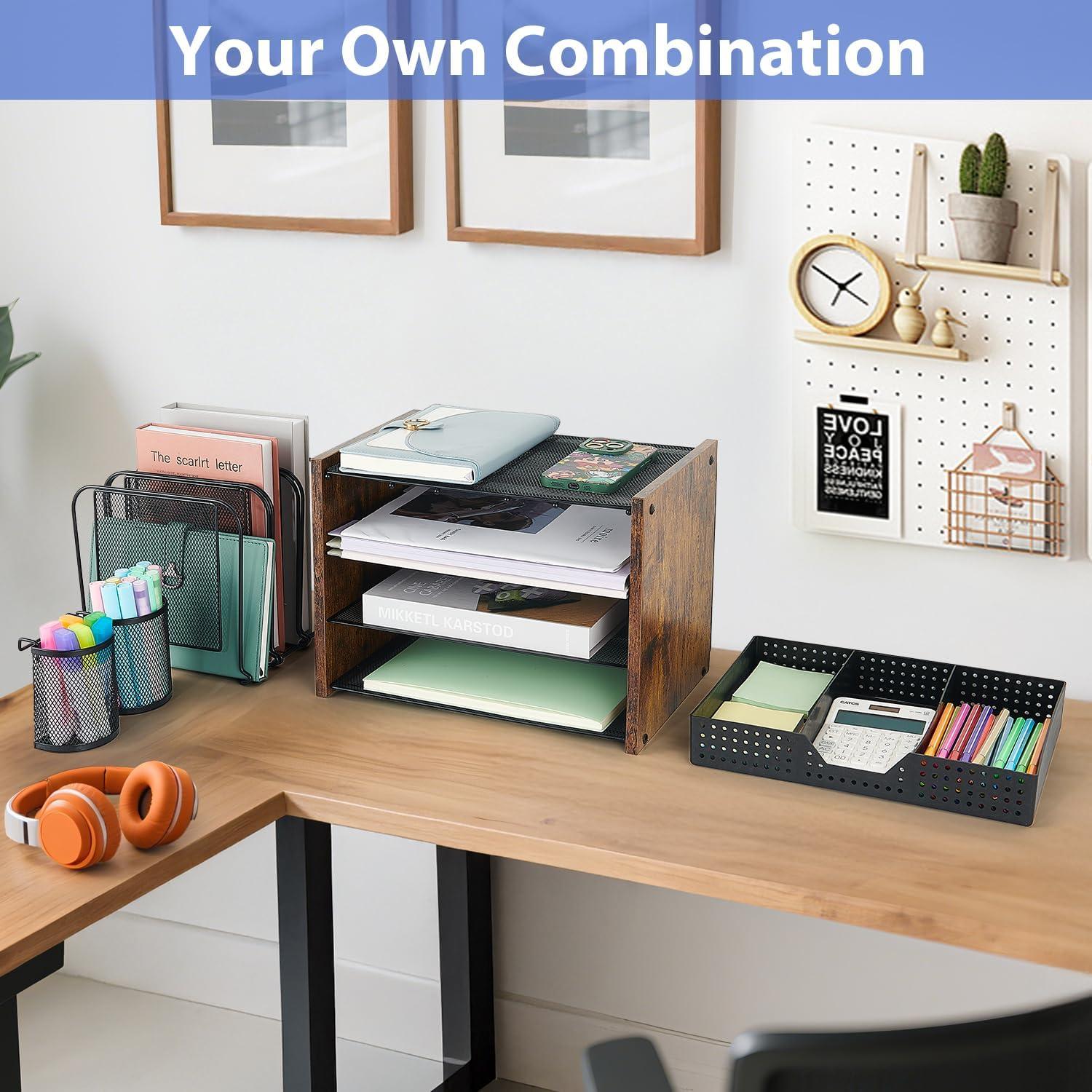 Estante Organizador de Escritorio AUPSEN 4 Niveles Madera Vintage