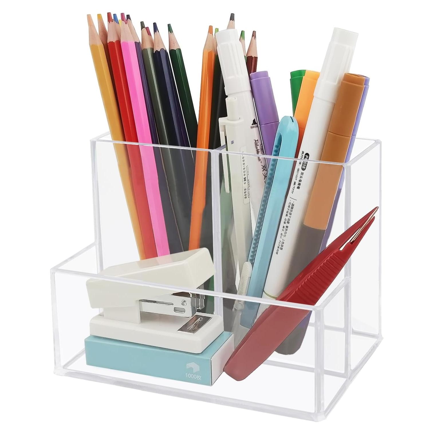 Soporte de bolígrafos acrílico HSYMQ transparente 3 compartimentos