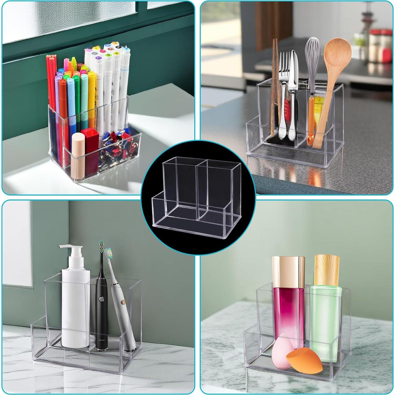 Soporte de bolígrafos acrílico HSYMQ transparente 3 compartimentos