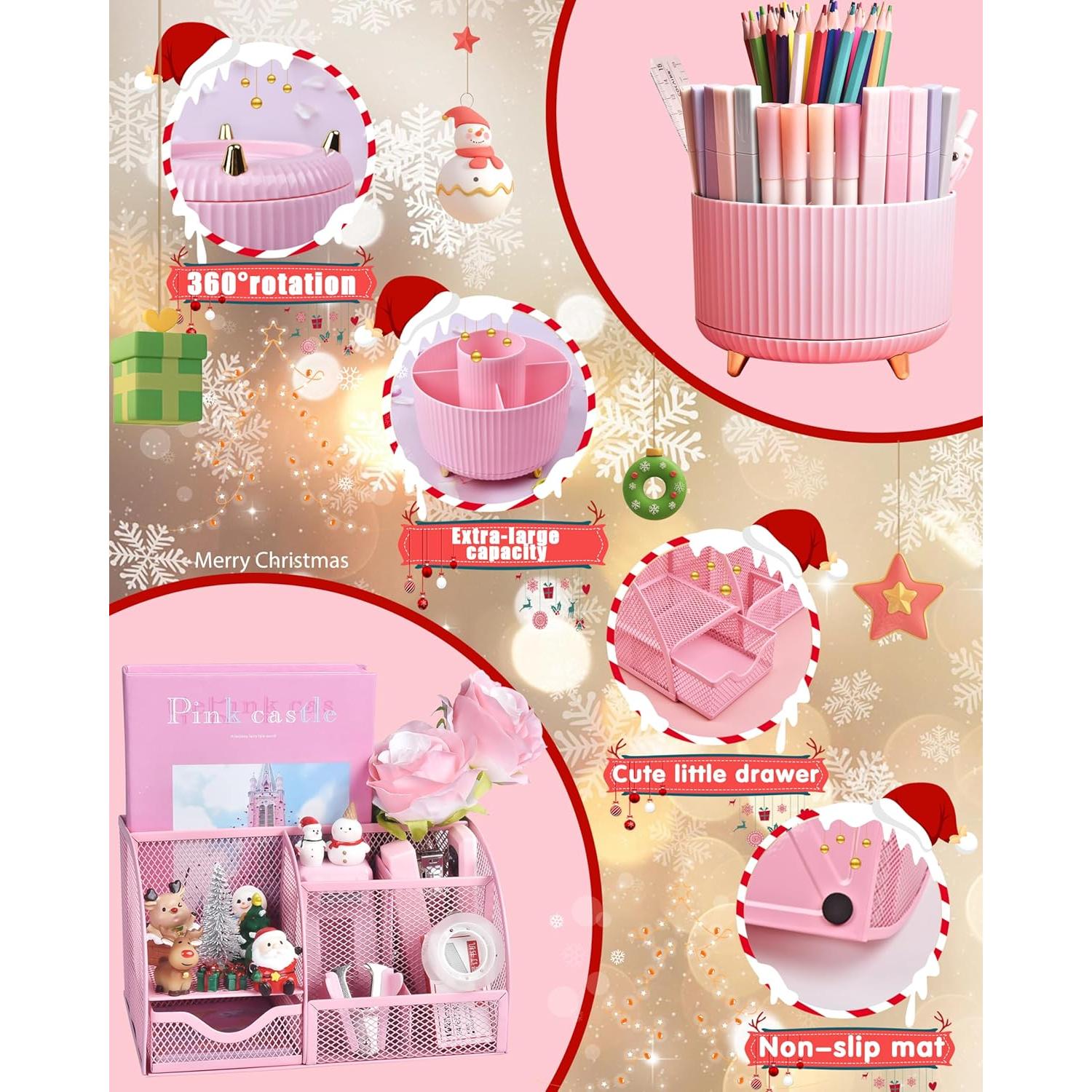 Organizador de Escritorio Rosa LXEVIHK con Soporte Rotatorio 360°