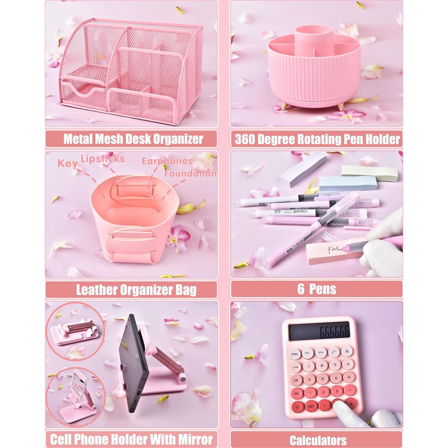 Organizador de Escritorio Rosa LXEVIHK con Soporte Rotatorio 360°