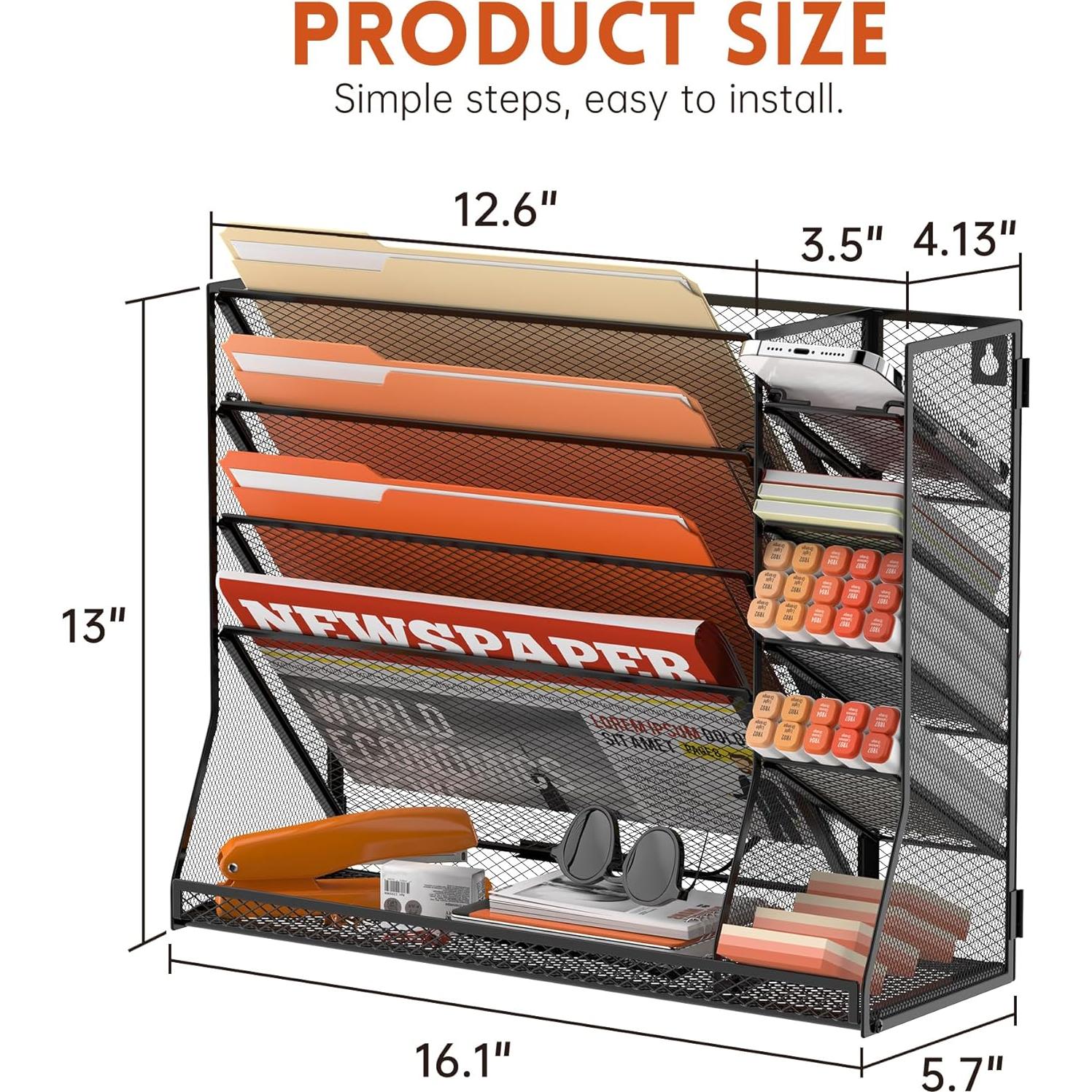 Organizador de Pared SUPEASY 5 Niveles Metal Negro 40.6x33cm