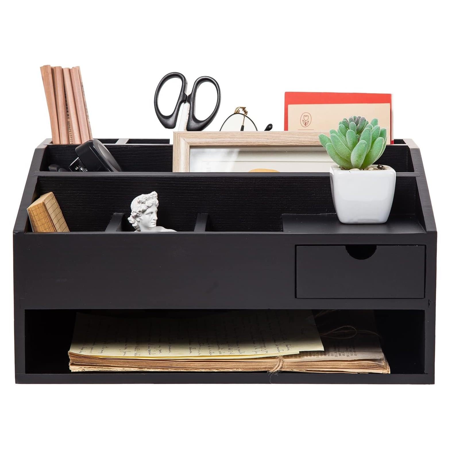 Organizador de Escritorio de Madera VERGOODR Negro Multifuncional
