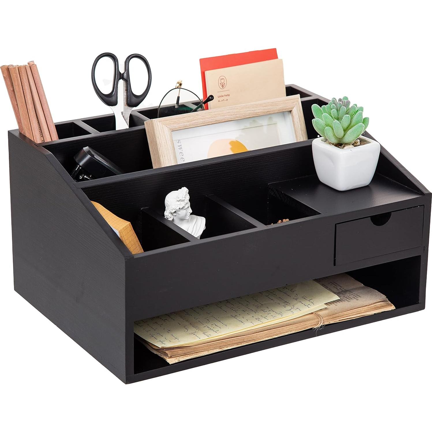 Organizador de Escritorio de Madera VERGOODR Negro Multifuncional