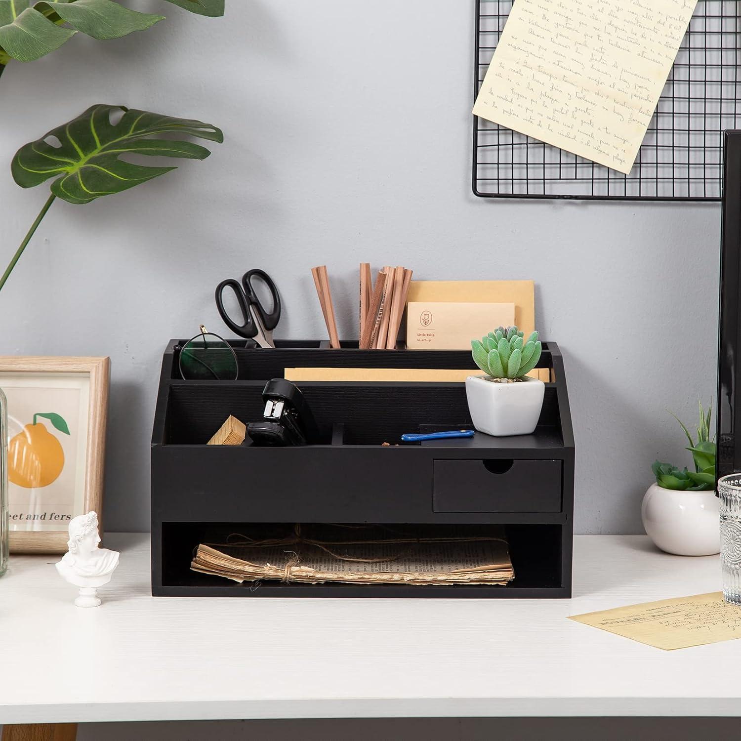 Organizador de Escritorio de Madera VERGOODR Negro Multifuncional