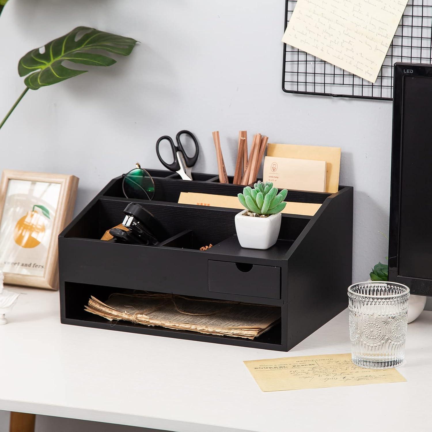 Organizador de Escritorio de Madera VERGOODR Negro Multifuncional