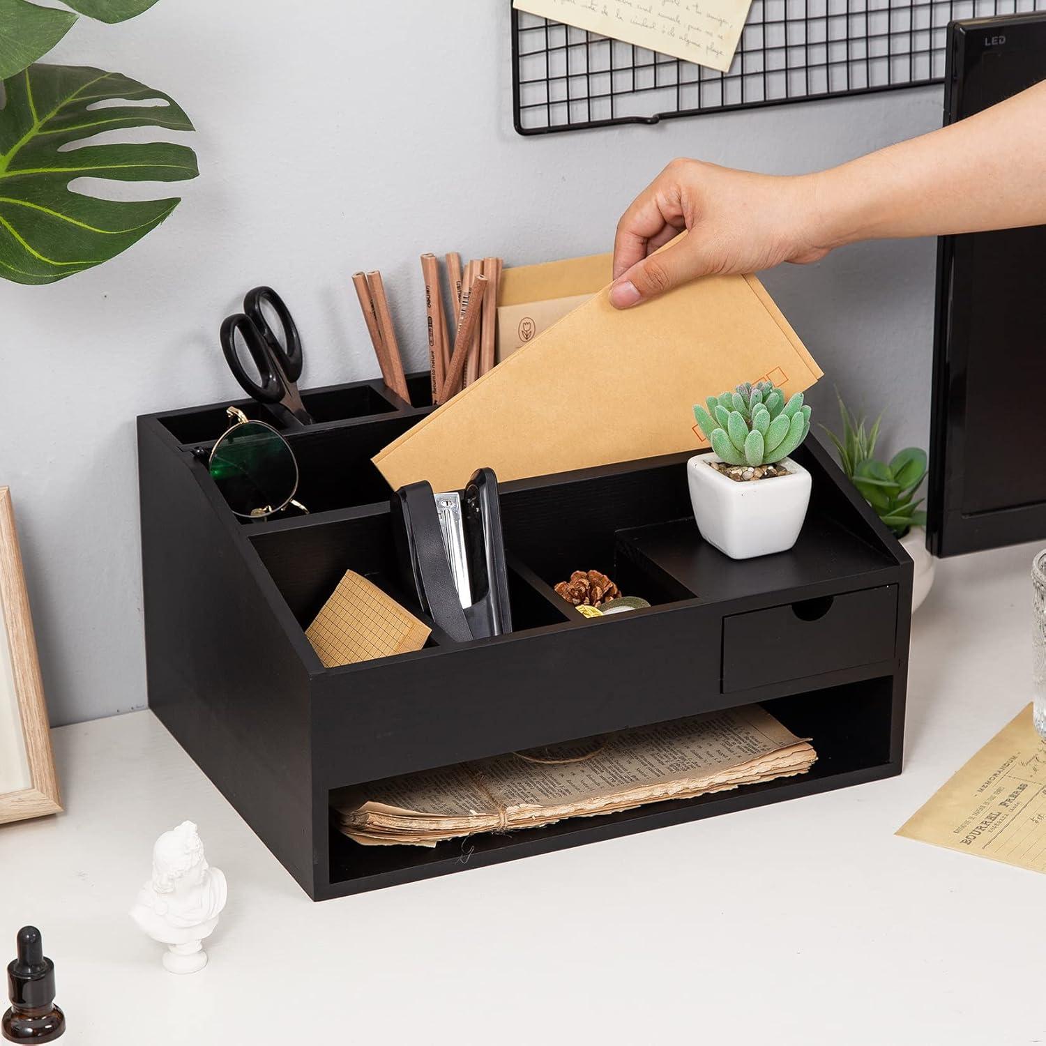 Organizador de Escritorio de Madera VERGOODR Negro Multifuncional