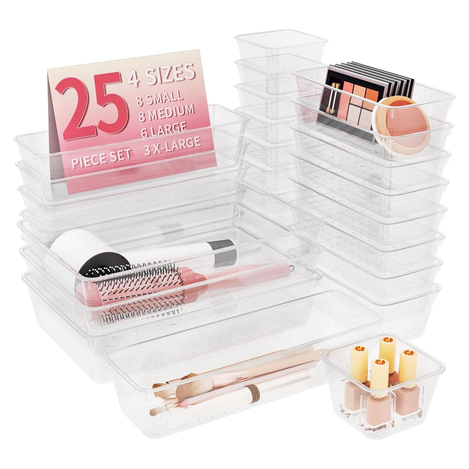 25 PCS Organizadores de Cajones Lulltou Transparentes Antideslizantes