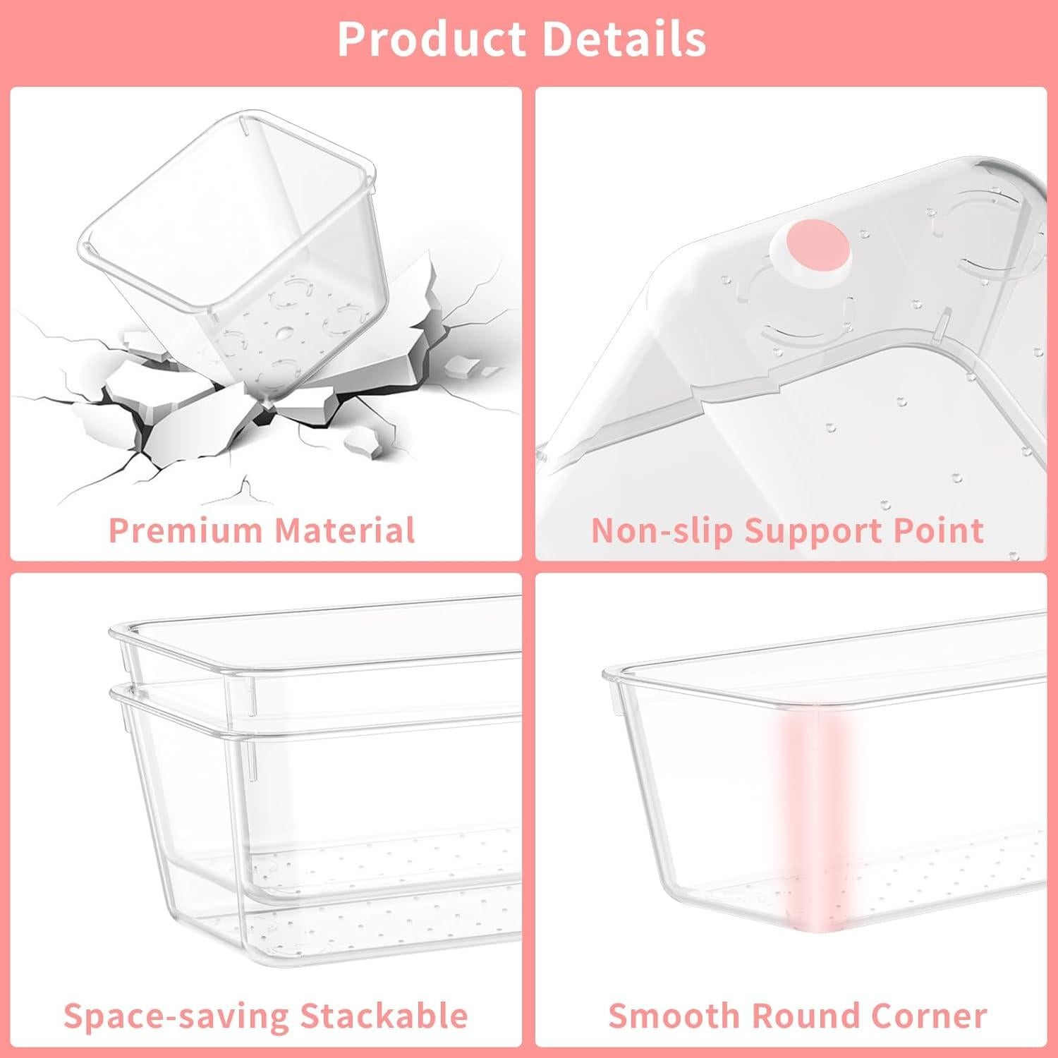 25 PCS Organizadores de Cajones Lulltou Transparentes Antideslizantes