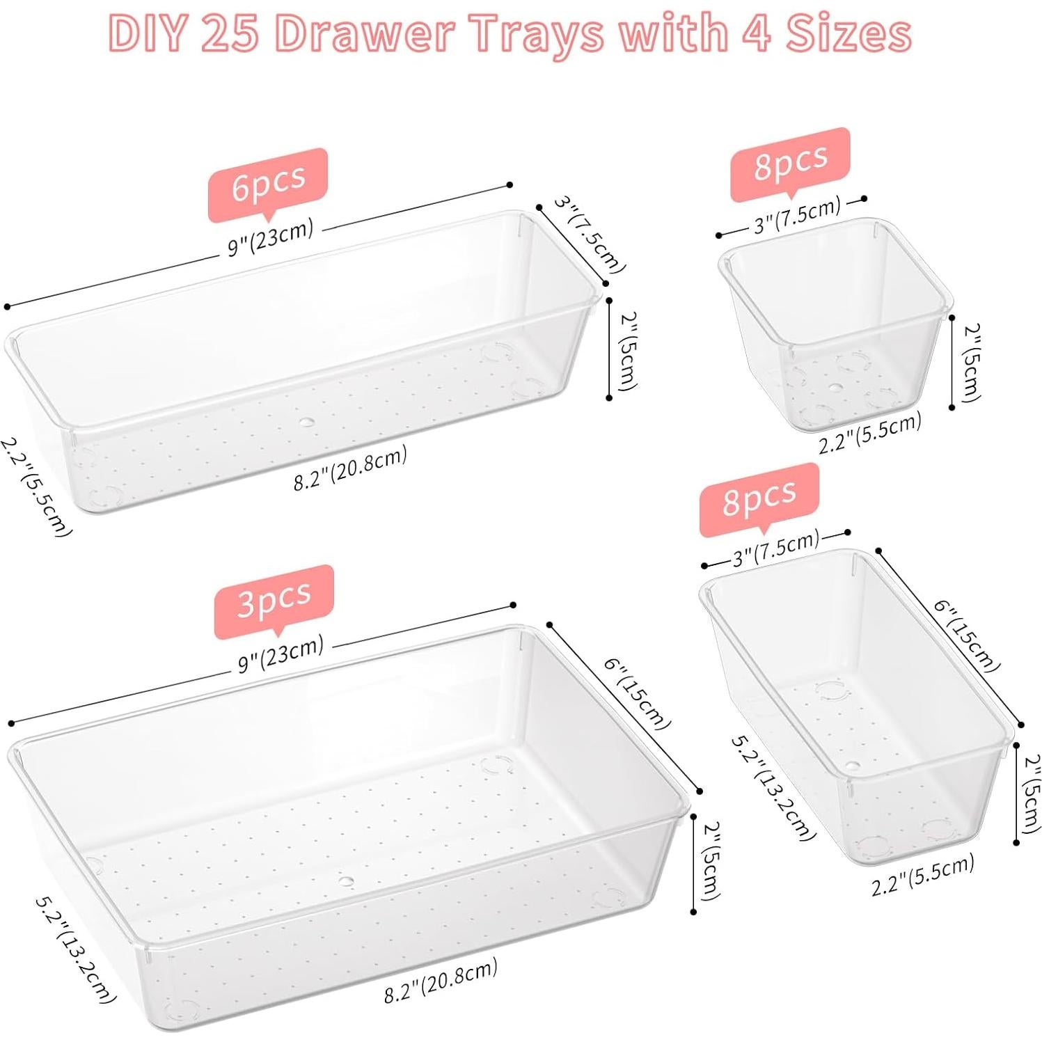 25 PCS Organizadores de Cajones Lulltou Transparentes Antideslizantes