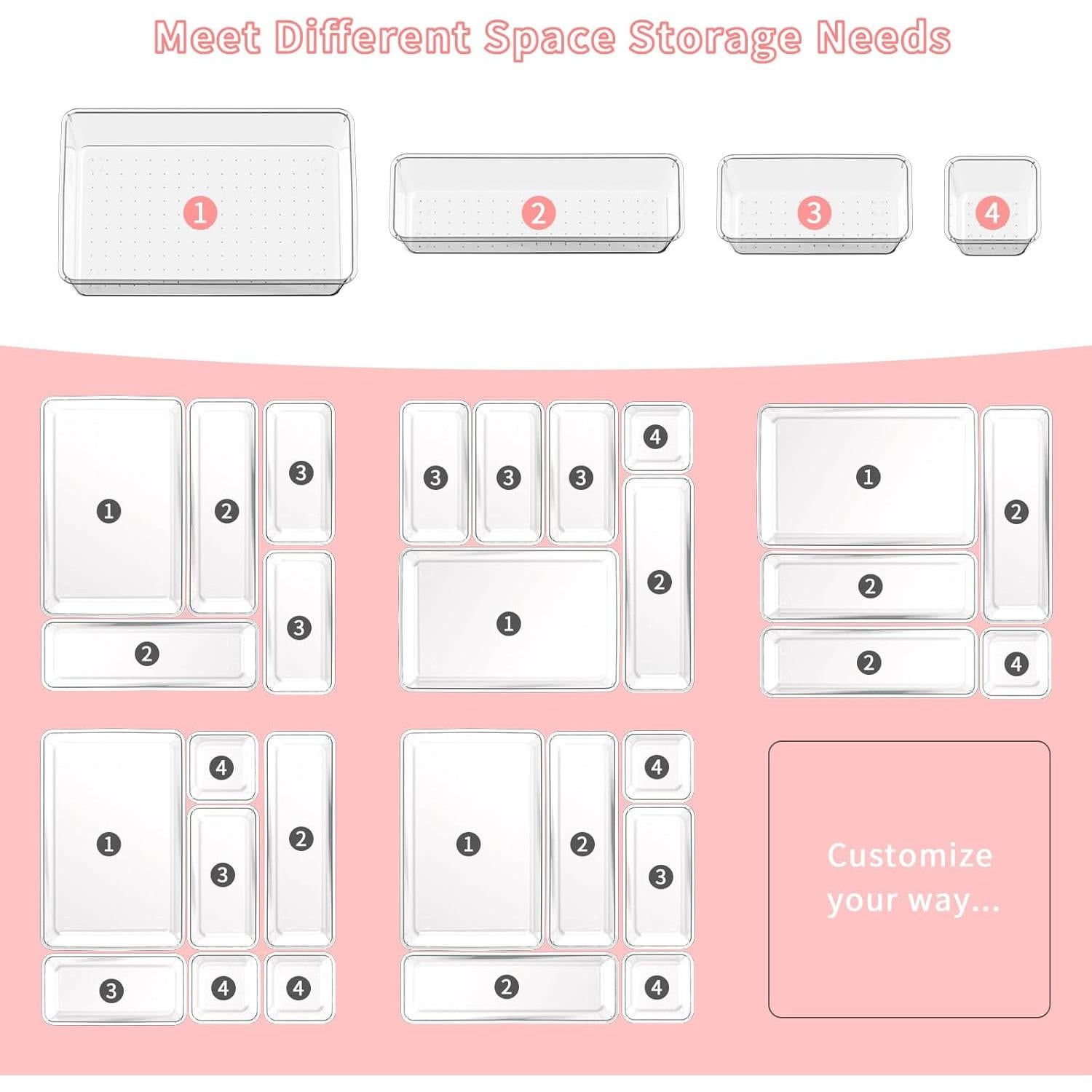 25 PCS Organizadores de Cajones Lulltou Transparentes Antideslizantes