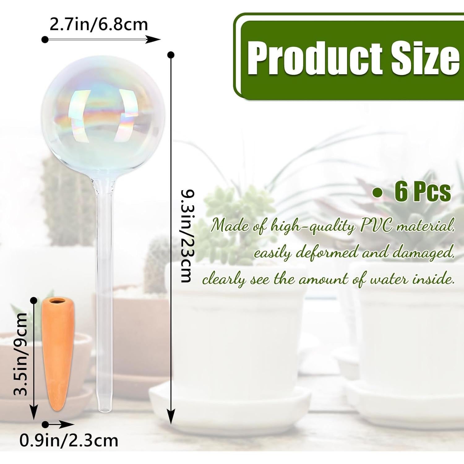 6 Esferas de Riego Automático de Vidrio Iridiscente para Plantas