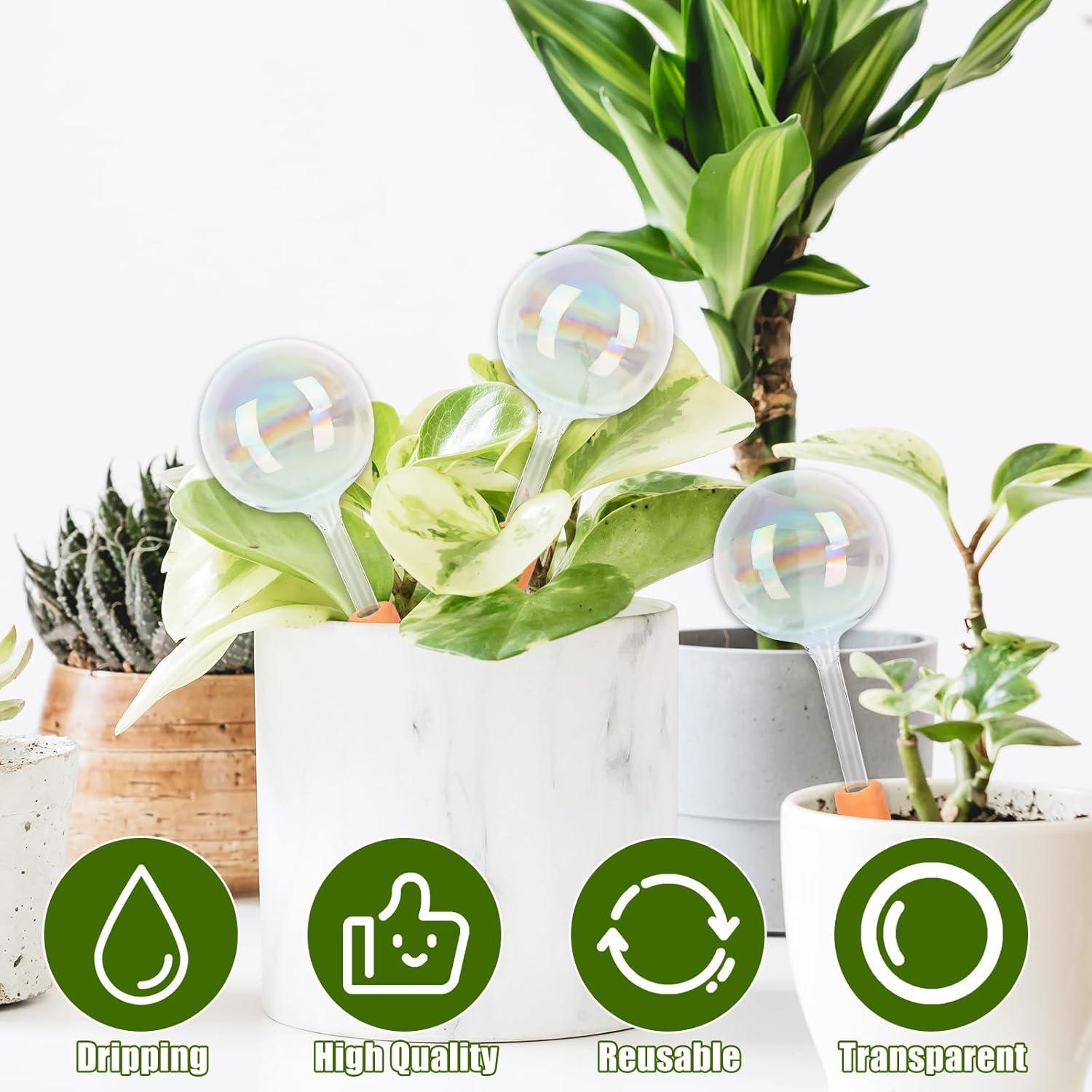 6 Esferas de Riego Automático de Vidrio Iridiscente para Plantas