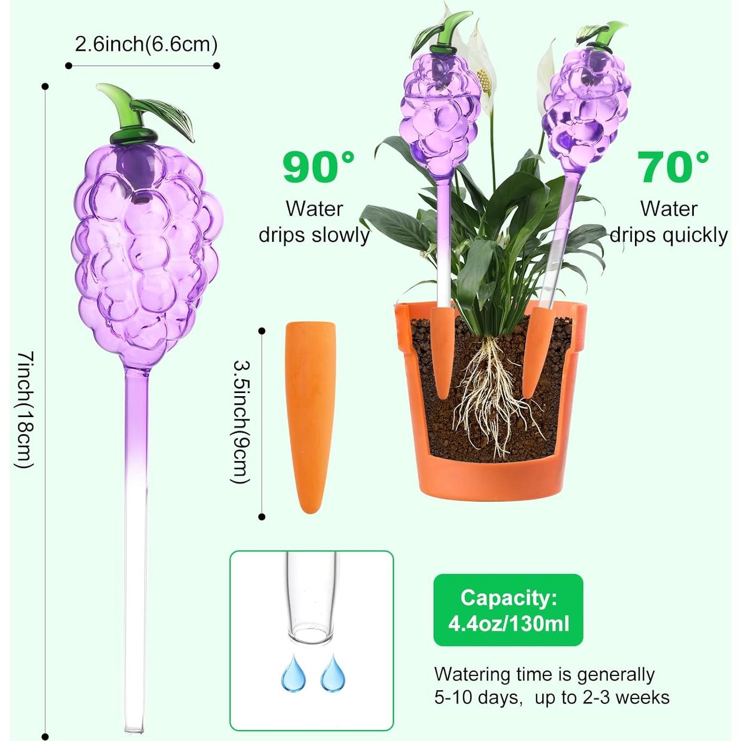 Esferas de Riego Automático Yurucenus 3PCS Vidrio Uva 130ml